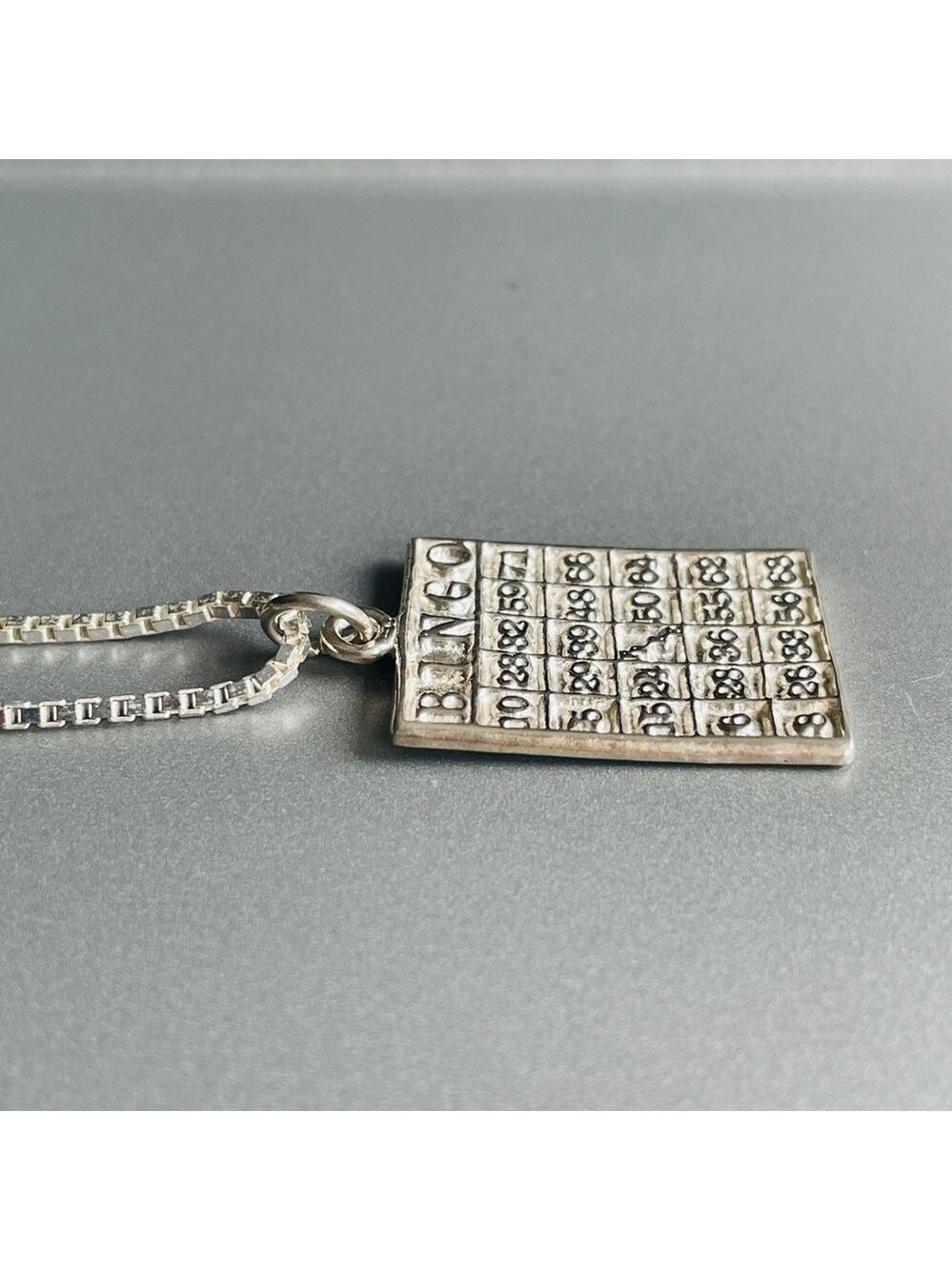 Bingo Card Pendant Sterling Silver Milor Box Chain Necklace Game Night N… - Picture 7 of 8